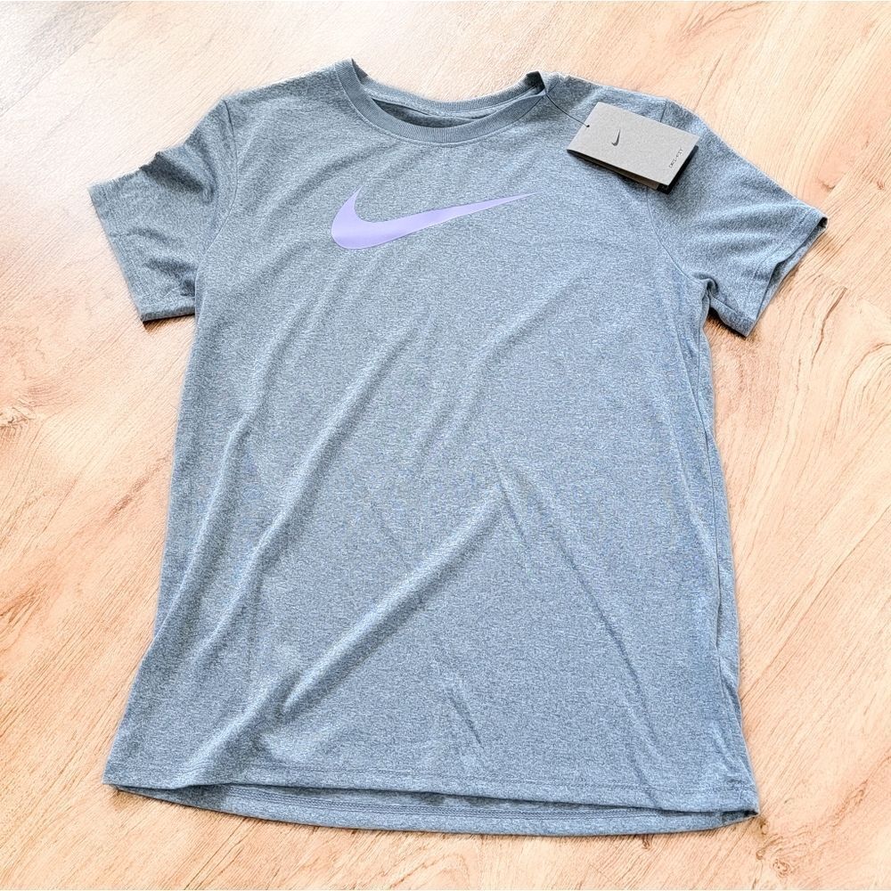 Nike Short Sleeve Tee in Heather Gray with Purple Logo Size XS
